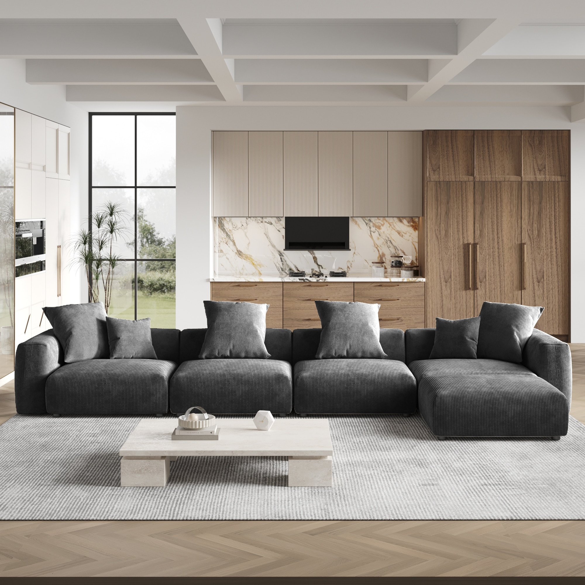 181''Oversized Corduroy Sectional Sofa with Ottoman L Shaped 4 Seater Deep Seat Couches for Living Room