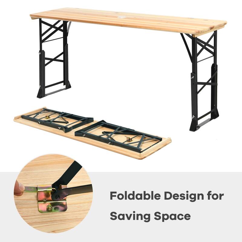 66.5" Outdoor Wood Folding Picnic Table with Adjustable Heights - 66.5" (L) x 20" (W) x 29.5"/41.5" (H)