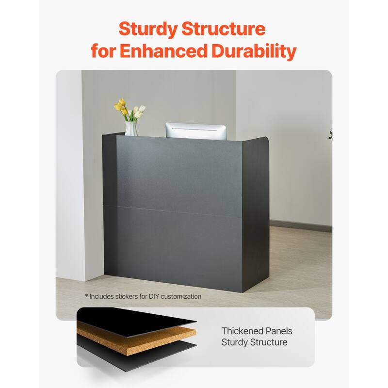 Black MDF Reception Desk with 3 Drawers and Cabinet Storage