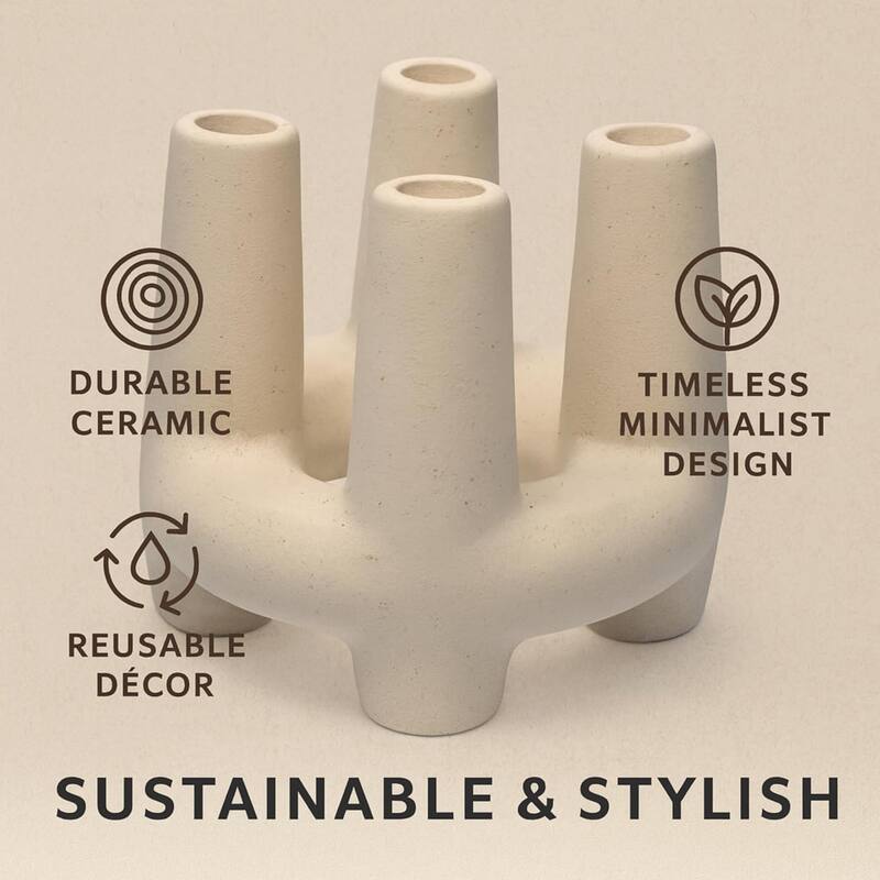 White Four Pillar Ceramic Candle Holder Minimalist Home Decor