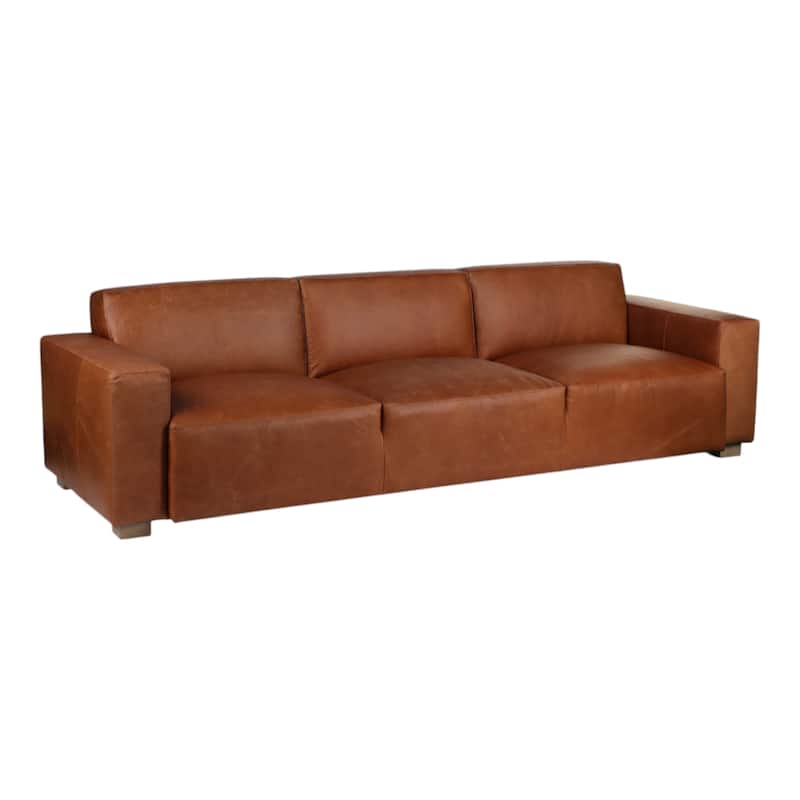 Fabric Wood Sofa with Wide Track Arms Modern Design - 30" Tan - 112" x 39" x 30"