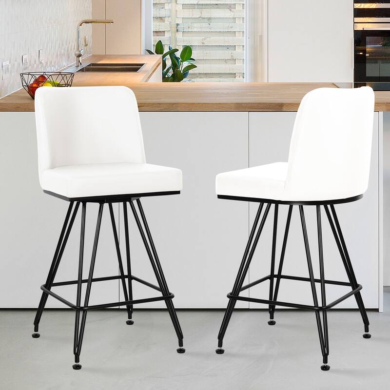 26" Leather/Velvet Swivel Counter Height Bar Stools - 38.2"H x 17.7"W x 19.1"D