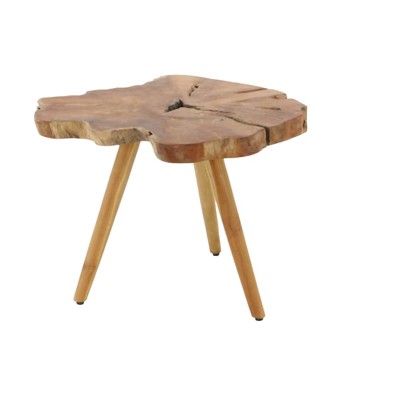 Teak Wood Handmade Live Edge Accent Table with Tripod Legs - Brown - Roche River Decor - 25"W x 27"L x 20"H