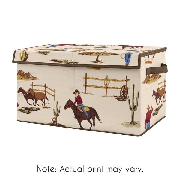 slide 2 of 4, Cowboy Wild West Collection Boy Kids Fabric Toy Bin Storage - Tan and Red Western Southern Country