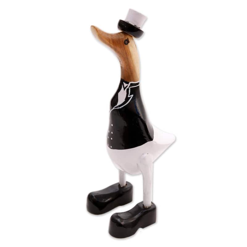 Novica Handmade Captain Duck In Black Wood And Bamboo Root Sculpture - 13.5" H x 5.5" W x 5.5" D
