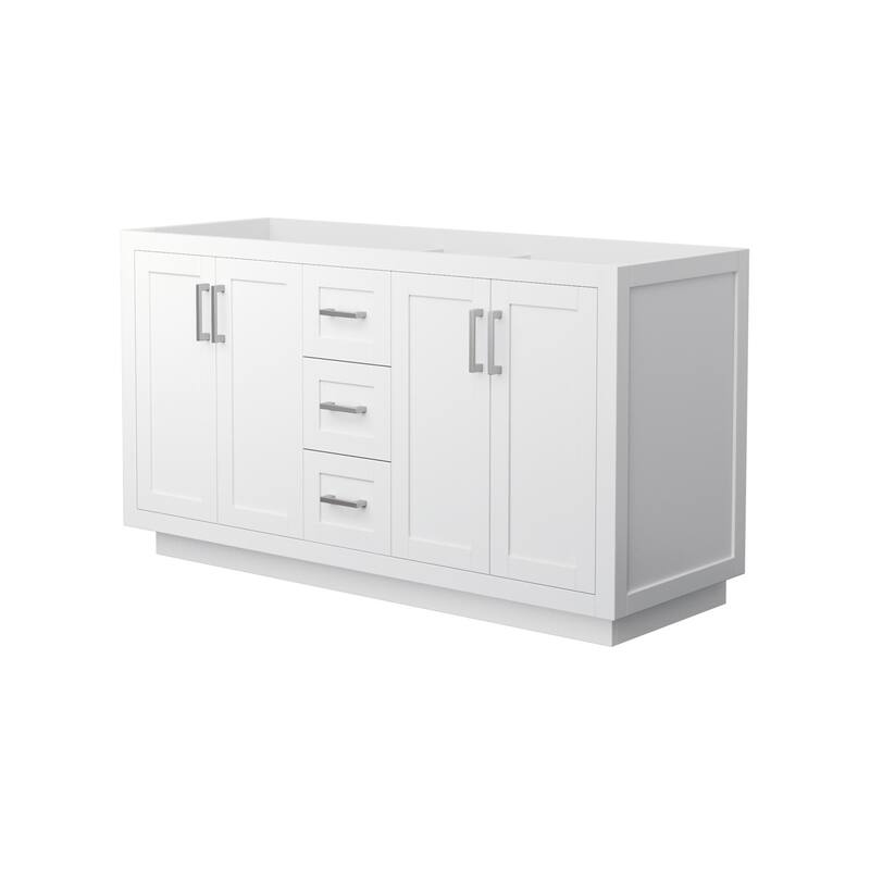 Wyndham Collection Miranda 60" Double Free Standing Vanity Cabinet - White / Brushed Nickel Hardware