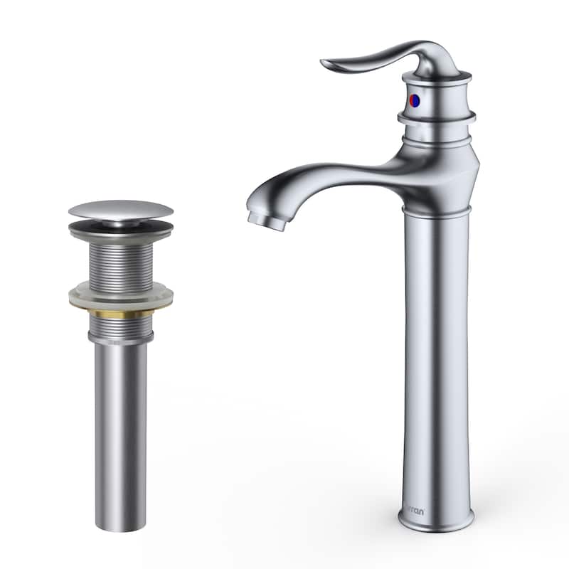 Karran Dartford Single Hole Single Handle Vessel Bathroom Faucet with Matching Pop-up Drain - Stainless Steel