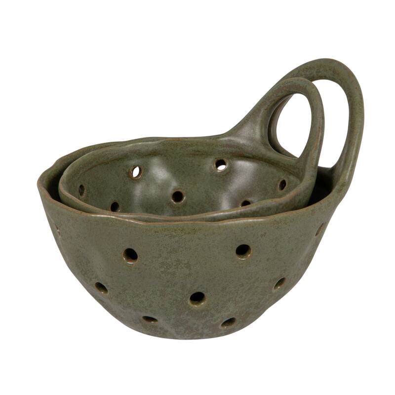 Set of 2 Cream Stoneware Colanders