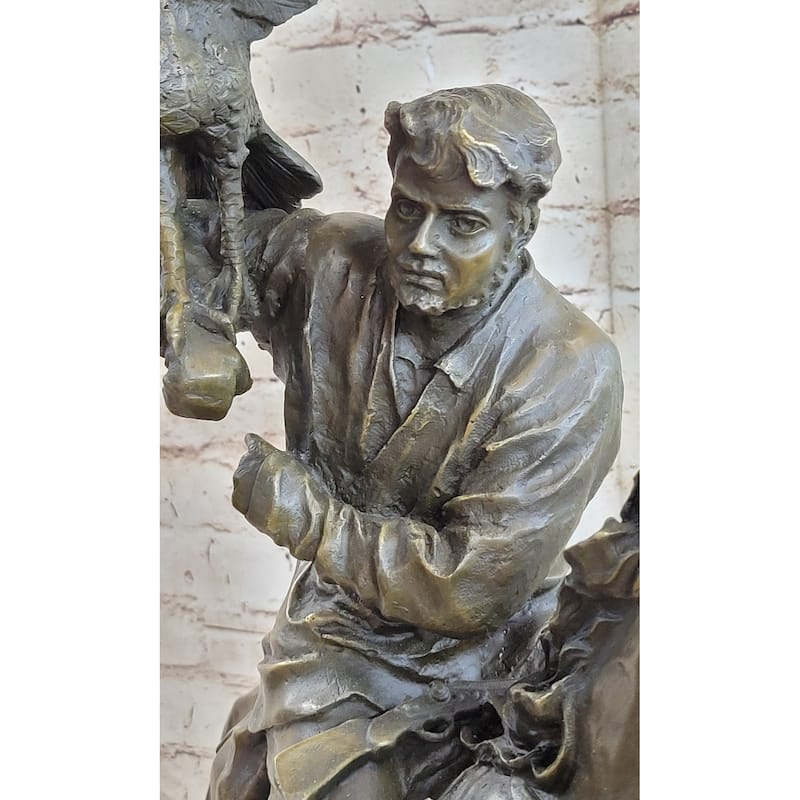 Horse Mounted Khazak Eagle Falcon Hunter Trained Bird Bronze Statue Sculpture Figure 21 Inches X 21 Inches