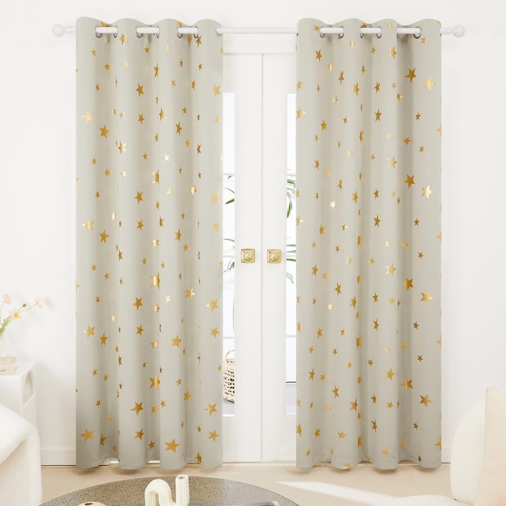 Gold Star Foil Room Darkening Curtains for Kids 2 Panels