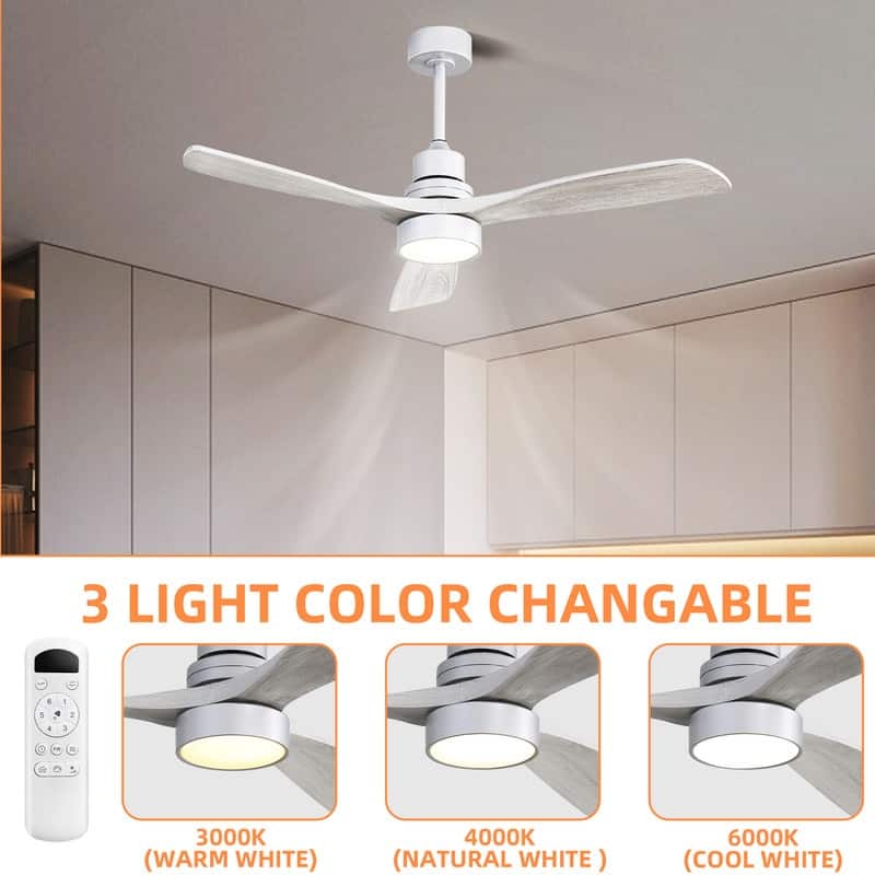 48/52 in. Modern Ceiling Fans with LED Light,Quiet/Reversible DC Motor, Flush Mount or Downrod, in White/Silver/Black