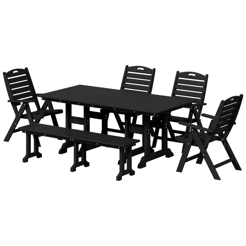 Laguna 6-Piece Patio Dining Set With Reclinable Armchairs and Bench - Black