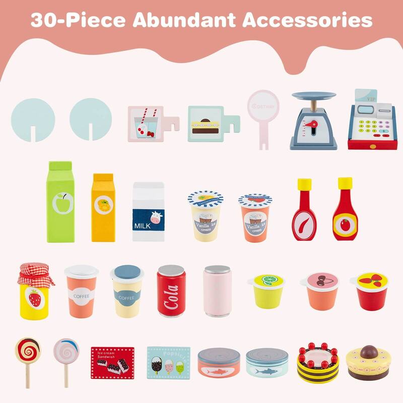 Costway Kids Snacks & Sweets Food Cart Kids Toy Cart Play Set with 30 - See Details