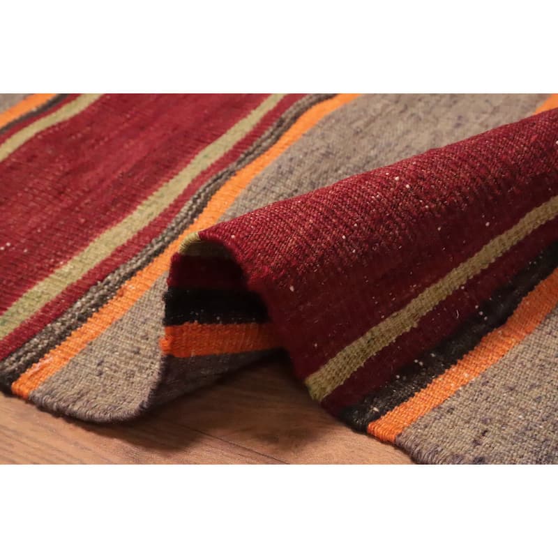 Hand Woven Oriental 100% Wool Carpet Southwestern Geometric Multi-Colored Kilim Area Rug - 7' 8'' X 4' 7''
