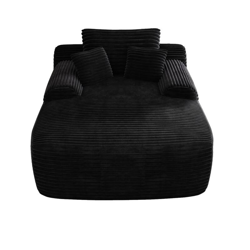 Corduroy Black Oversized Upholstered Sleeper Chaise Lounge Chair, No Assembly Required