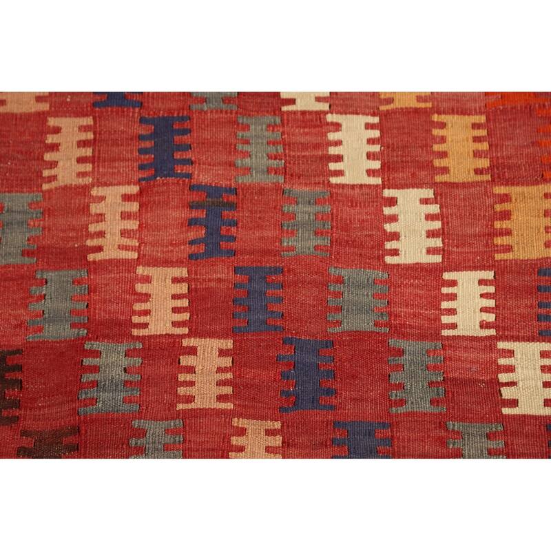 Kilim Qashqai Persian Vintage Rug Hand-Woven Living Room Wool Carpet - 5'4"x 9'10"