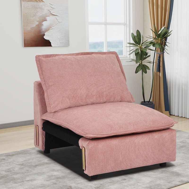 Modular Sectional Sofa, Modern Comfy Cloud Sofa Couch, Corduroy Rainbow Deep Seat Sofa with Movable Cushion - Middle Chair - Pink