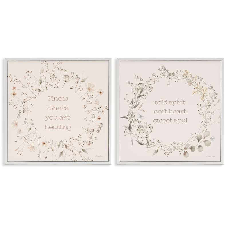 Stupell Inspiring Soft Wreaths with Phrases Framed Giclee Art Design By Susan Ball (Set of 2) - 17 x 17 - White