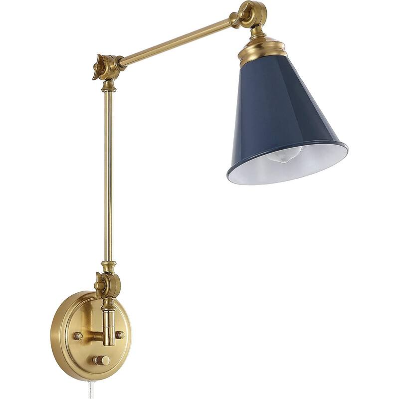 WINGBO 1-Light Vintage Adjustable Swing Arm Wall Sconce with Shade