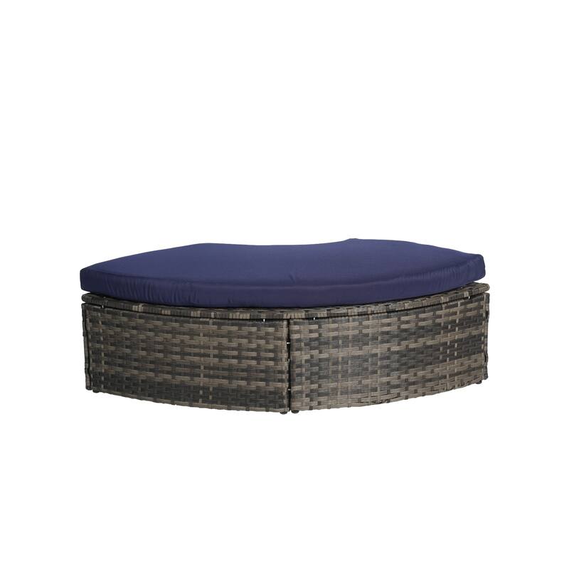 5-Piece Outdoor Patio Conversation Set Wicker Daybed Set with Canopy, Storable Table&Soft Cushions