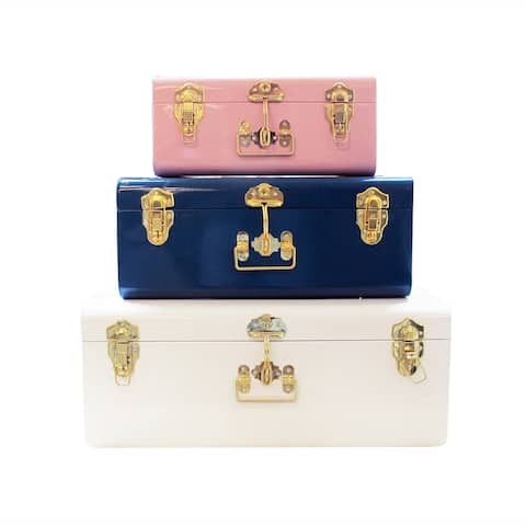 Assorted Colors Trunks Set of 3 Vintage Style Storage w/ Gold Handles & Locks Home Dorm & Office Use