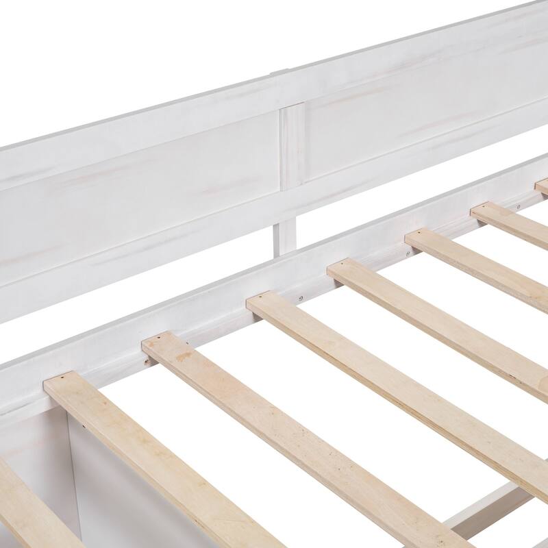 Full/Twin Size Daybed with Drawers and Shelves - Solid Wood Frame, No Box Spring Required, Elegant and Space-Saving Design