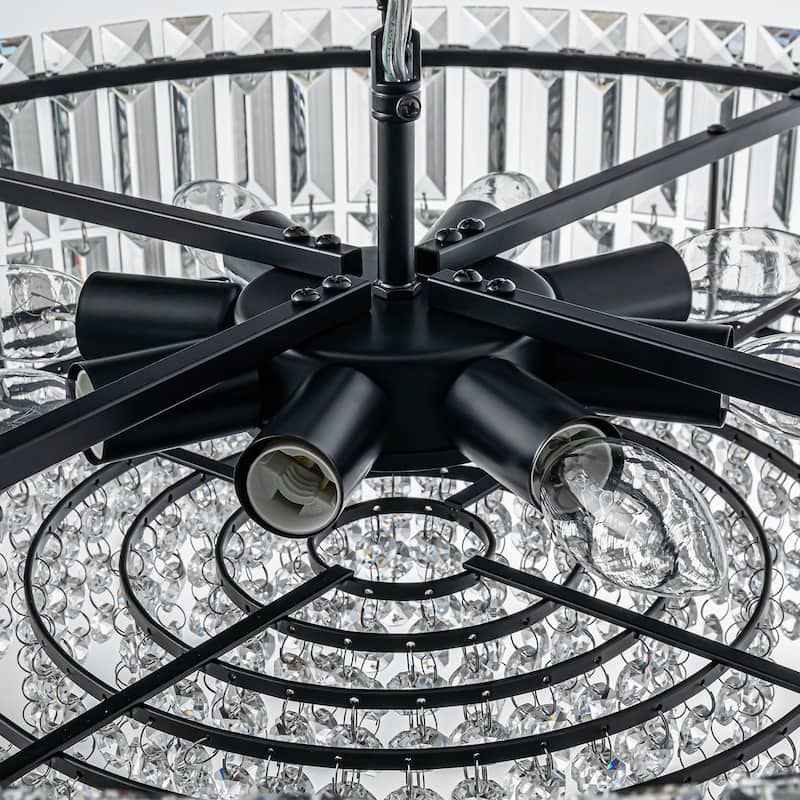 8-Lights Modern Drum Crystal Chandelier Round Dining Room Light Fixture