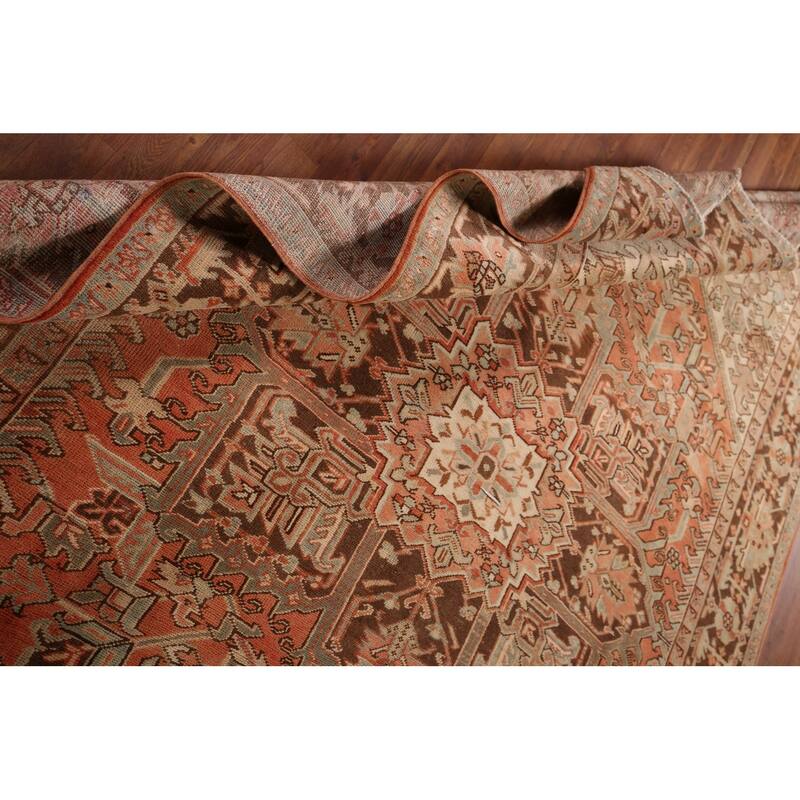 Heriz Persian Vintage Area Rug Hand-Knotted Geometric Wool Carpet - 7'7"x 11'4"