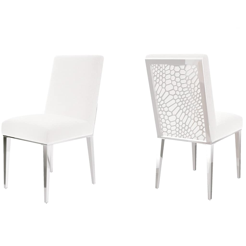 White Upholstered Sherpa Dining Chair Boucle Accent Chairs with Mirrored Silver Legs