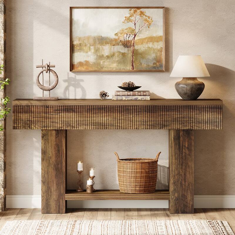 55.1'' Rustic Entryway Console Table with 2-tier Storage Shelf, Sofa Table