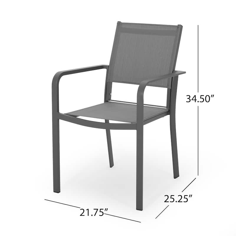 Arini Outdoor Dining Chair Set of 2, Dark Gray Metal Frame, Mesh Seat