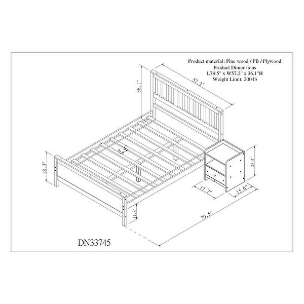 Grey Full Size Platform Bed with Slatted Headboard, Footboard, and Nightstand - Elegant Solution for Kids, Teens, and Adults