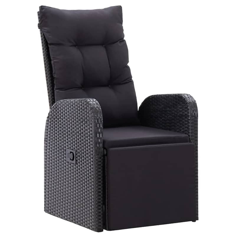 vidaXL Patio Dining Set with Cushions Outdoor Furniture Black Poly Rattan - 35.4 x 94.5 x 29.5