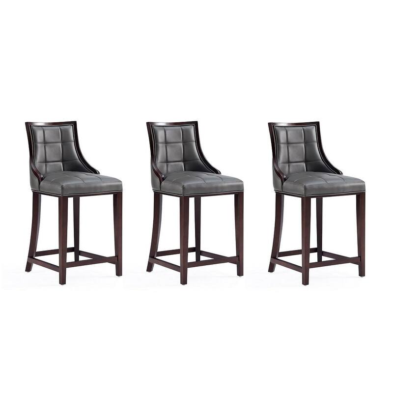 Manhattan Comfort Fifth Ave Dark Walnut Wood Counter Height Bar Stool (Set of 3)