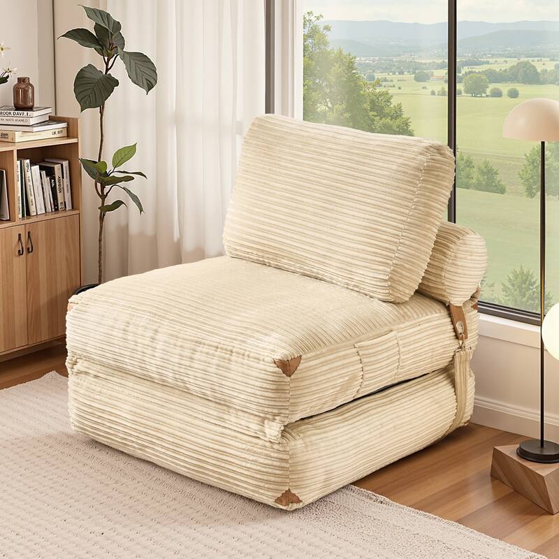 HOOOWOOO Modern Corduroy Fabric Folding Sofa Couch - Beige