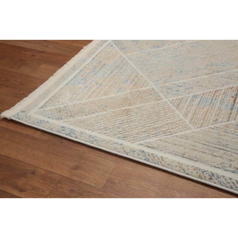 Machine Made Oriental Polyester Carpet Modern Geometric Multi-Colored Modern Area Rug - 7' 5'' X 5' 2''