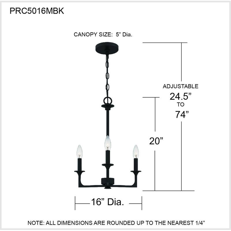 Prescott 3-Light Matte Black Chandelier