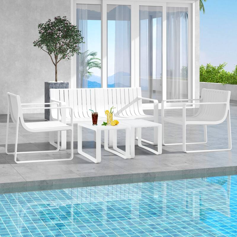 Gymax Patio Loveseat 2-Person Bench w/ Curved Backrest Slatted Design