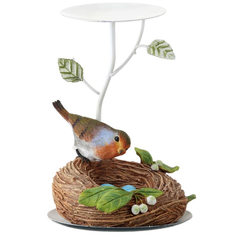 8" Resin and Metal Bird and Egg Nest Pillar Holder