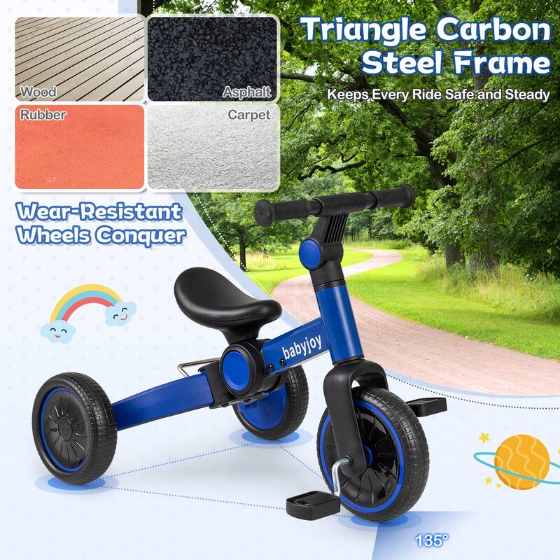 Gymax 5-In-1 Toddler Bike Kids Balance Bike w/ Removable Pedals