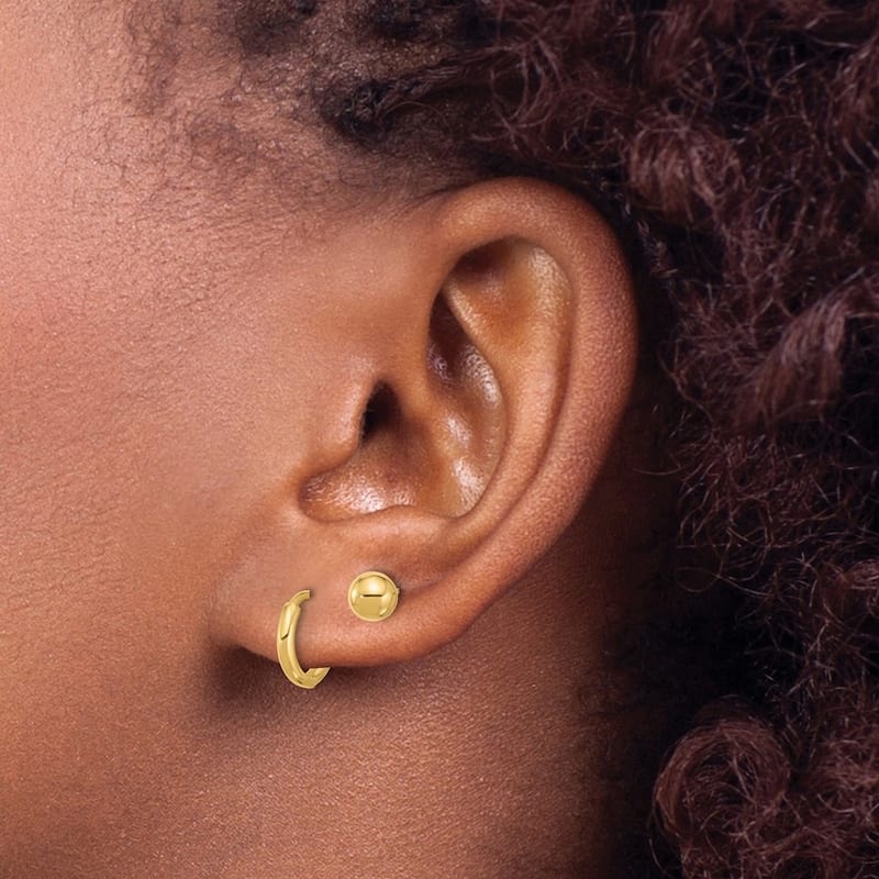 Curata 14k Yellow Gold Polished 5mm Ball and 12mm Hoop Earrings - Set