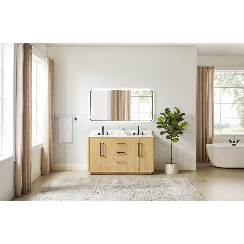 Serene Bathroom Vanity in Nature Brown with Grain White Engineered Stone Countertop without Mirror