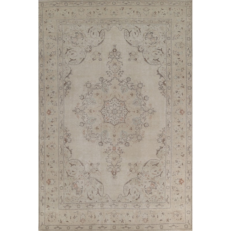 Distressed Persian Vintage Area Rug Hand-Knotted Wool Carpet - 6'6"x 9'9"