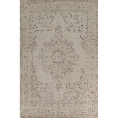 Distressed Persian Vintage Area Rug Hand-Knotted Wool Carpet - 6'6"x 9'9"