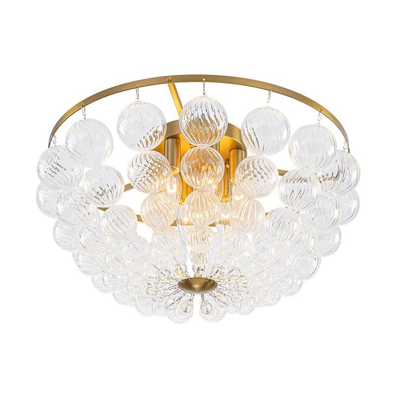 Mid-Century 6-Light Tiered Swirled Glass Bead Cage Semi Flush Mount