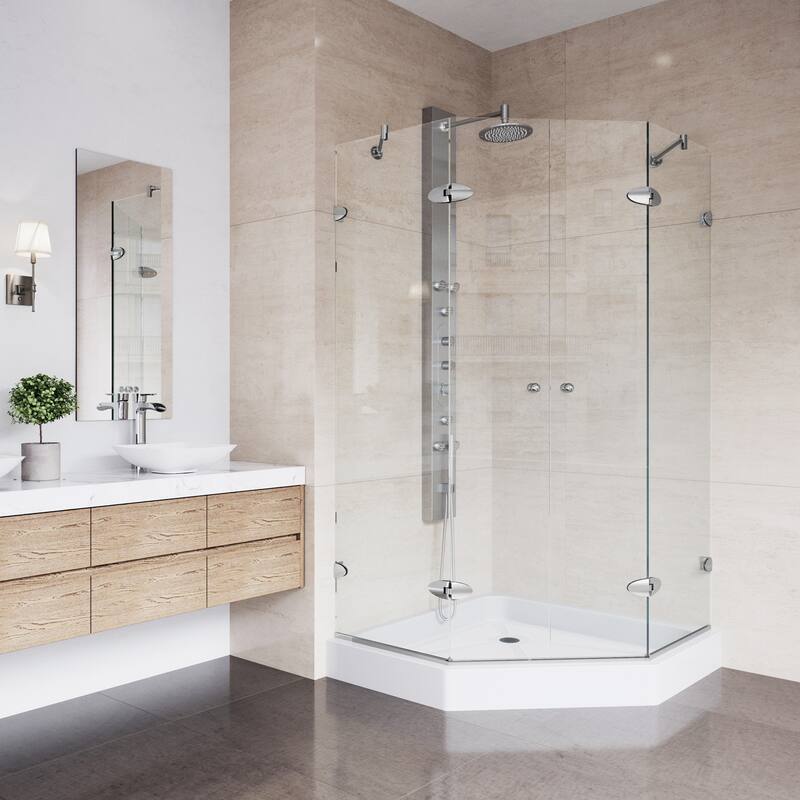 VIGO Gemini Frameless Hinged Neo-Angle Shower Enclosure and Base