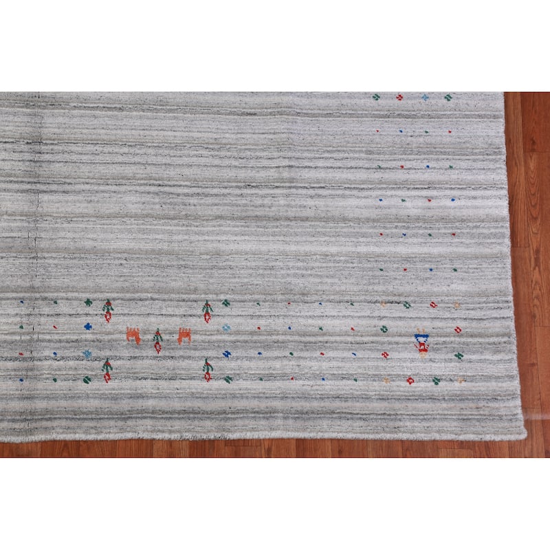 Striped Tribal Gabbeh Indian Area Rug Handmade Wool Carpet - 8'0" x 10'1"