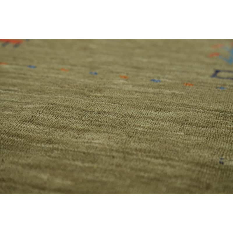 Tribal Green Gabbeh Oriental Area Rug Handmade Wool Carpet - 8'1"x 10'1"