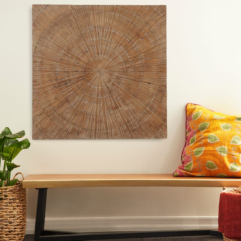 Brown Wood Handmade Carved Radial Starburst Home Wall Decor - Brown