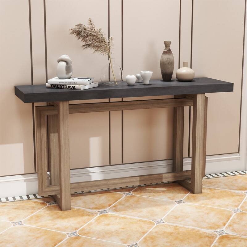 Modern Entryway Console Table with Industrial-inspired Concrete Wood Top, Hallway Foyer Sofa Long Table Entryway Table